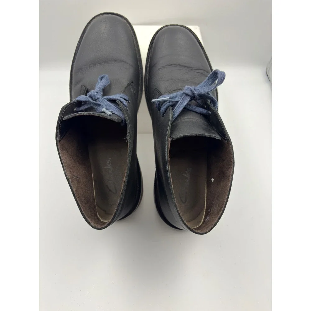 Clarks Mens Desert Boots Black Leather Blue Laces Chukka 10.5 M 15522